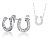 925 Silver Carrie Inspired Lucky Horseshoe Earrings and Pendant Necklace Set