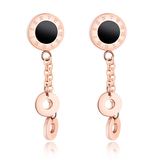 Drop Earrings Disc Charms - Rose Gold / Black
