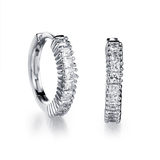 Huggie Earrings with single Row Pave - White Gold / Clear