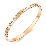 Bangle in Roman Numeral and CZ Design - Rose Gold / Clear