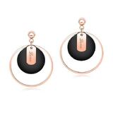 Two-tone dual circle drop earrings - Rose Gold / Black