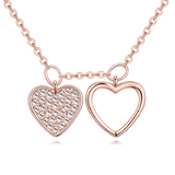 Dual Heart Pendant Necklace - Rose Gold / Clear