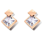 Trendy Diamond-shape Earrings with Cubic Zirconia Rose Gold