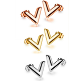3 Prs Stud Earrings - V shaped - Rose Gold, Gold and White Gold