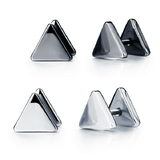 2 Prs Stud Earrings Triangle - White Gold and Jet Black