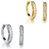 2 Prs Huggie Earrings with single Row Pave - Gold and White Gold