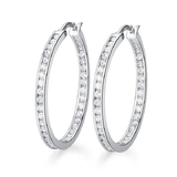 Solid 925 Sterling Silver Encrusted Hoop Earrings with White Gold