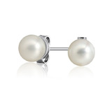 Solid 925 Sterling Silver White Pearl Earrings with White Gold