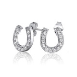 Solid 925 Sterling Silver Carrie Horseshoe Earrings with White Gold