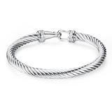 925 Sterling Silver Clasped Twist Bangle in White Gold