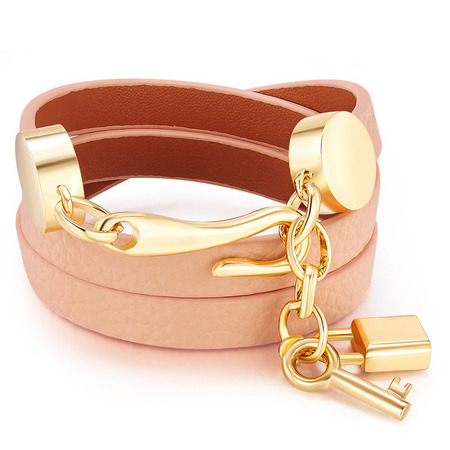 Genuine Cow Leather Wrap bracelet With 18k Gold Charms