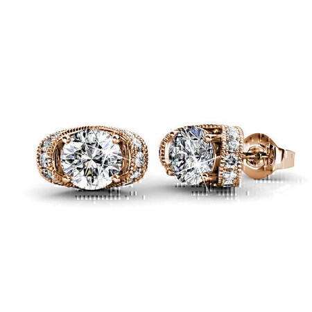 Stud Earrings w/Swarovski  Crystals -Rose Gold/Clear