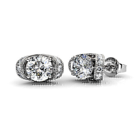 Stud Earrings w/Swarovski  Crystals -White Gold/Clear