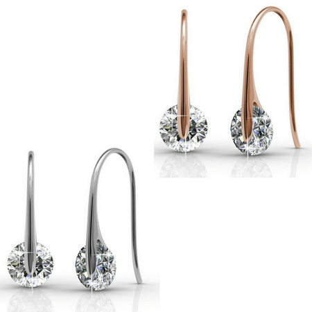 Earring Set w/Swarovski¨ Crystals - 2 Pairs - Rose Gold / White Gold / Clear