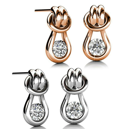 Earring Set w/Swarovski¨ Crystals - 2 Pairs - Rose Gold / White Gold / Clear
