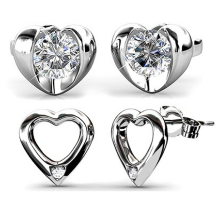Earring Set w/Swarovski¨ Crystals - 2 Pairs - White Gold / Clear