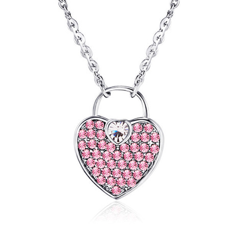 Pave Heart Pendant Necklace Embellished with Crystals from Swarovski - WG