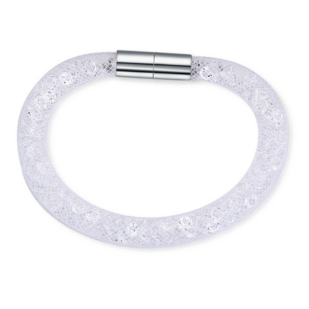 Mesh Single Wrap Bracelet Embellished with Crystals from Swarovski-wht