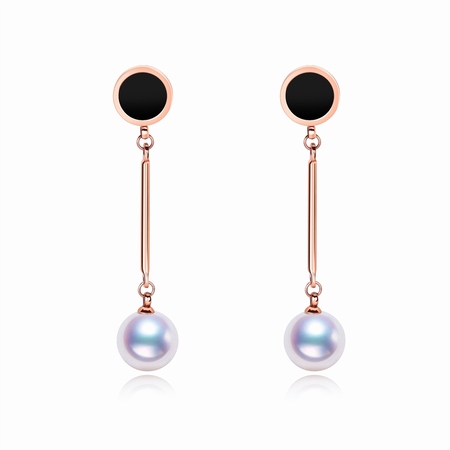 Drop Earrings Elegant Dangle Design - Rose Gold / Black