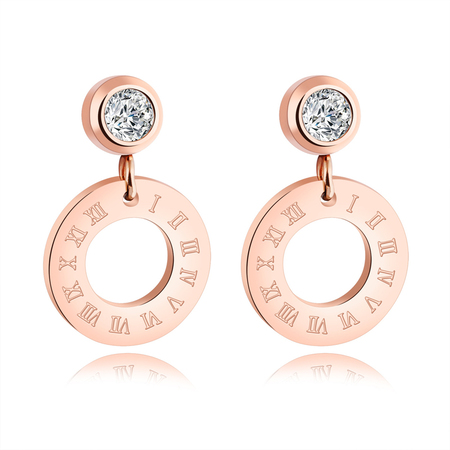 Drop Earrings Roman Numeral - Rose Gold / Clear