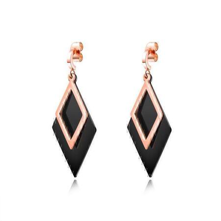 Two-tone diamond drop earrings - Rose Gold / Black