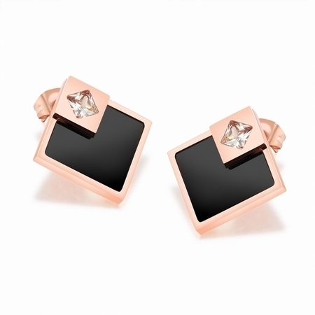 Square Earrings - Rose Gold / Black / Clear