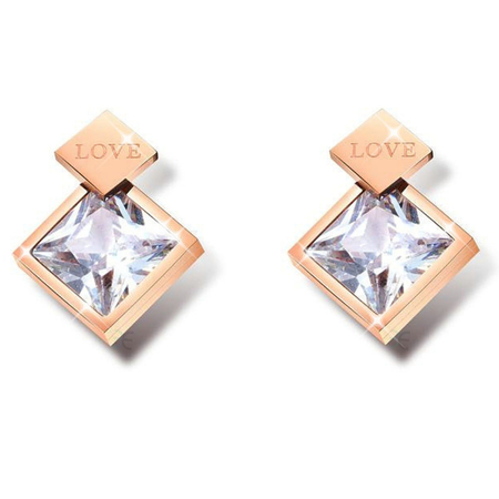 Trendy Diamond-shape Earrings with Cubic Zirconia Rose Gold