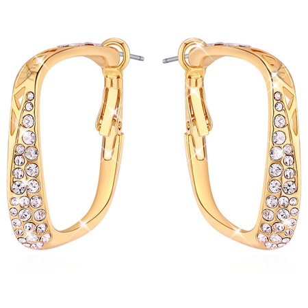 Large square hoop earrings with Swarovski crystals Gold