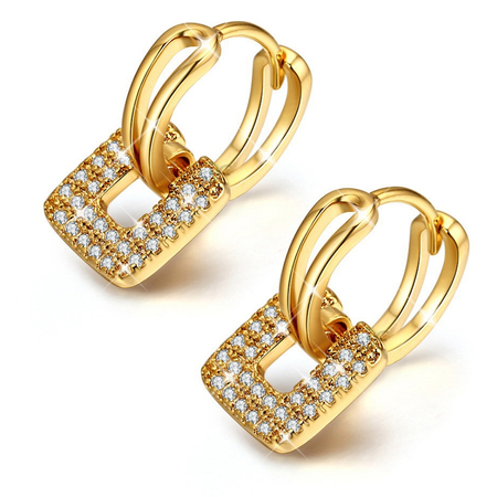 Drop Square Charm Earrings -Gold Gold