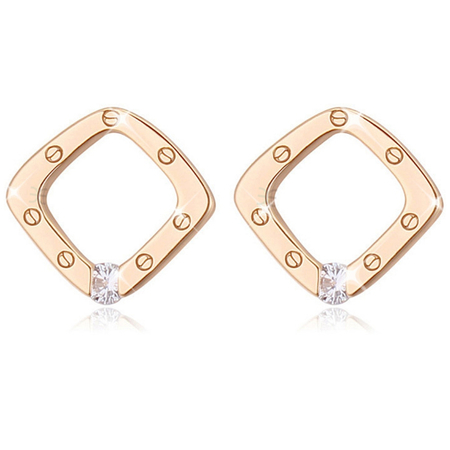 Contemporary square earrings with Cubic Zirconia Gold