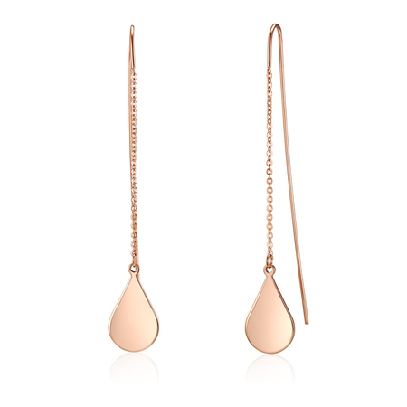  Stainless Steel Fish Hook Drop Earrings - Rose Gold Finish